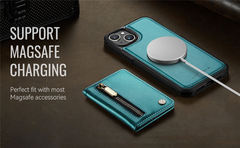 JEEHOOD iPhone 13 Detachable Magnetic Zipper Wallet Case