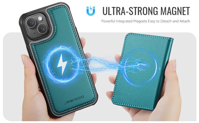 JEEHOOD iPhone 14 Plus Detachable Magnetic Zipper Wallet Case