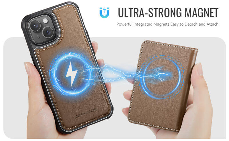 JEEHOOD iPhone 13 Detachable Magnetic Zipper Wallet Case