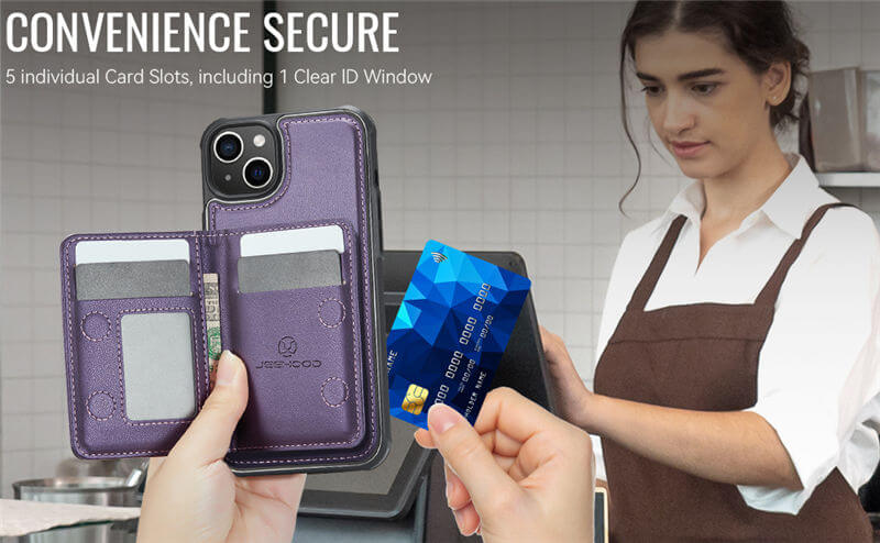 JEEHOOD iPhone 13 Detachable Magnetic Zipper Wallet Case