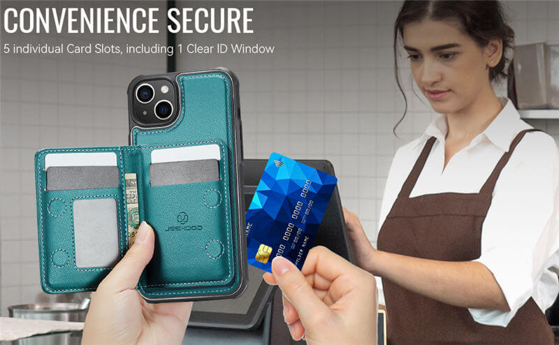 JEEHOOD iPhone 15 Plus Detachable Magnetic Zipper Wallet Case