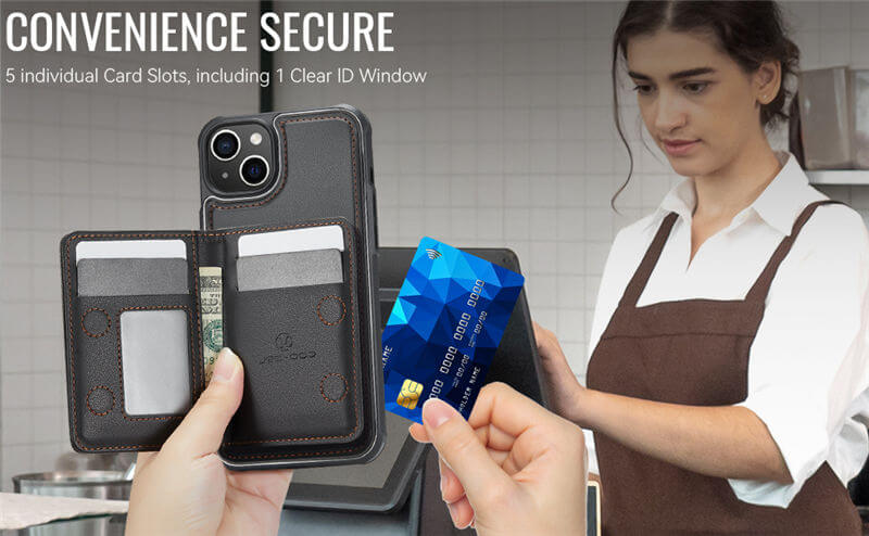 JEEHOOD iPhone 14 Plus Detachable Magnetic Zipper Wallet Case