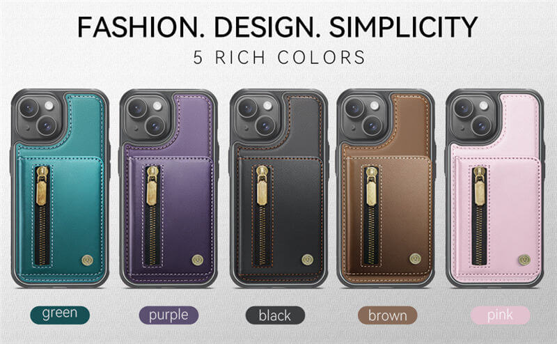 JEEHOOD iPhone 14 Plus Detachable Magnetic Zipper Wallet Case