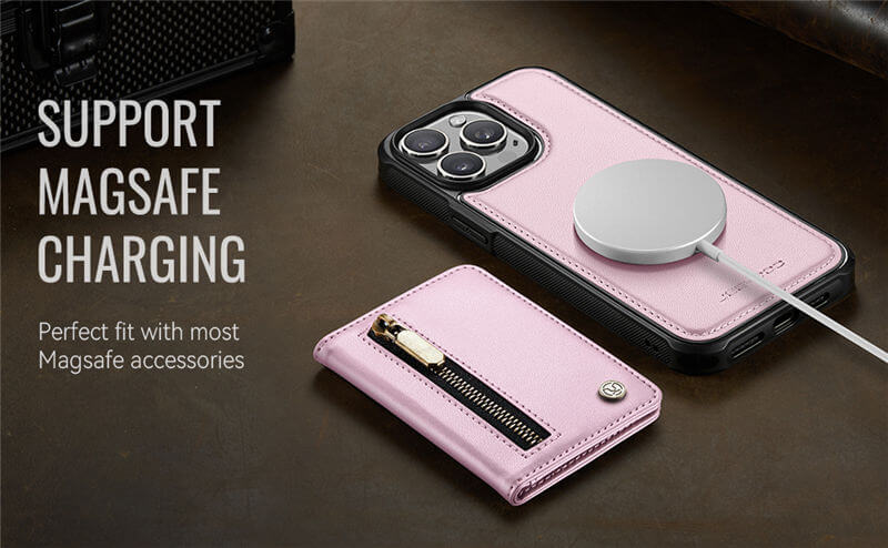JEEHOOD iPhone 13 Pro Detachable Magnetic Zipper Wallet Case