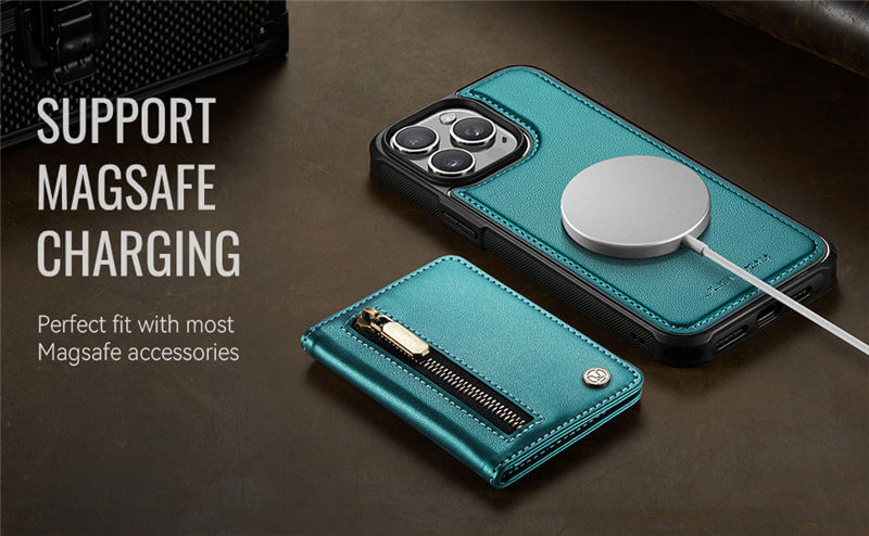 JEEHOOD iPhone 15 Pro Detachable Magnetic Zipper Wallet Case