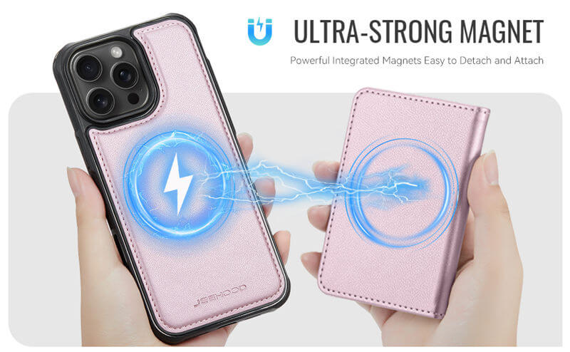 JEEHOOD iPhone 12/12 Pro Detachable Magnetic Zipper Wallet Case