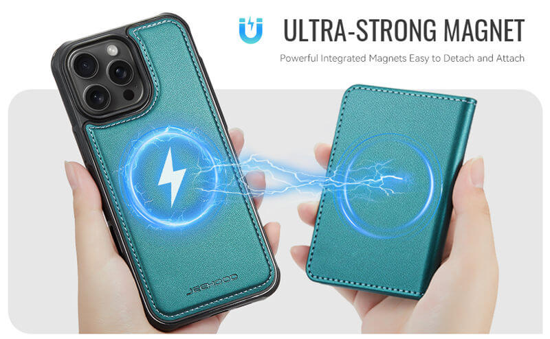 JEEHOOD iPhone 13 Pro Detachable Magnetic Zipper Wallet Case