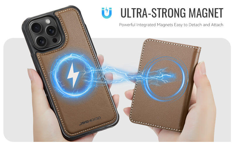 JEEHOOD iPhone 15 Pro Detachable Magnetic Zipper Wallet Case