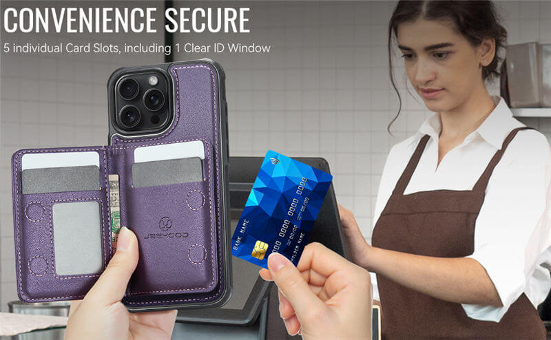 JEEHOOD iPhone 15 Pro Detachable Magnetic Zipper Wallet Case
