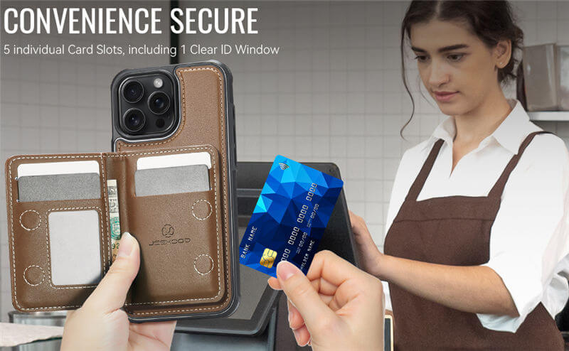 JEEHOOD iPhone 12/12 Pro Detachable Magnetic Zipper Wallet Case