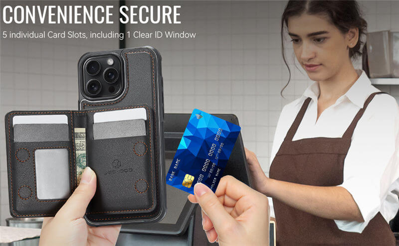JEEHOOD iPhone 13 Pro Detachable Magnetic Zipper Wallet Case