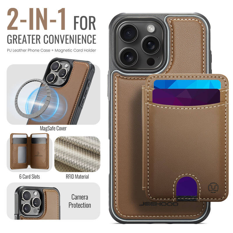 JEEHOOD iPhone 16 Pro Detachable 2-in-1 Magnetic Wallet Case