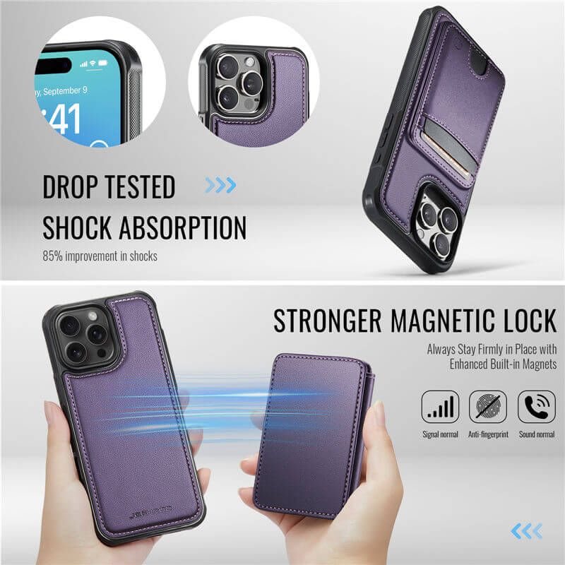 JEEHOOD iPhone 16 Pro Detachable 2-in-1 Magnetic Wallet Case