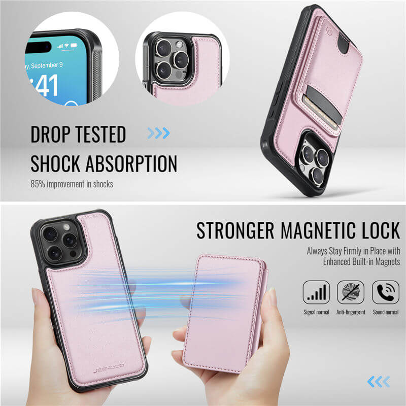 JEEHOOD iPhone 16 Pro Max 2-in-1 Magnetic RFID Wallet Case