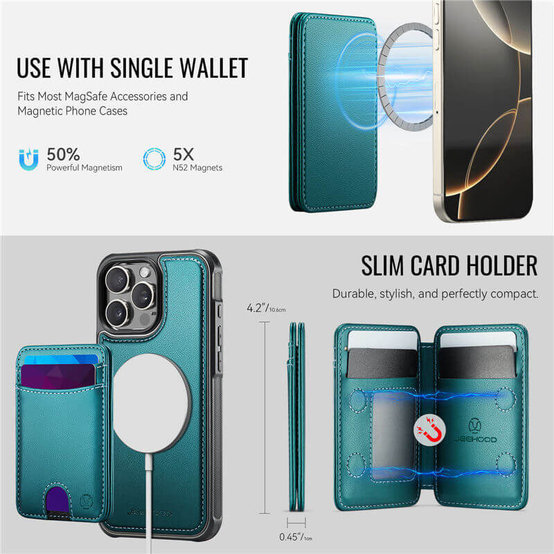 JEEHOOD iPhone 16 Pro Detachable 2-in-1 Magnetic Wallet Case