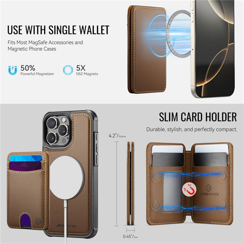 JEEHOOD iPhone 16 Pro Max 2-in-1 Magnetic RFID Wallet Case
