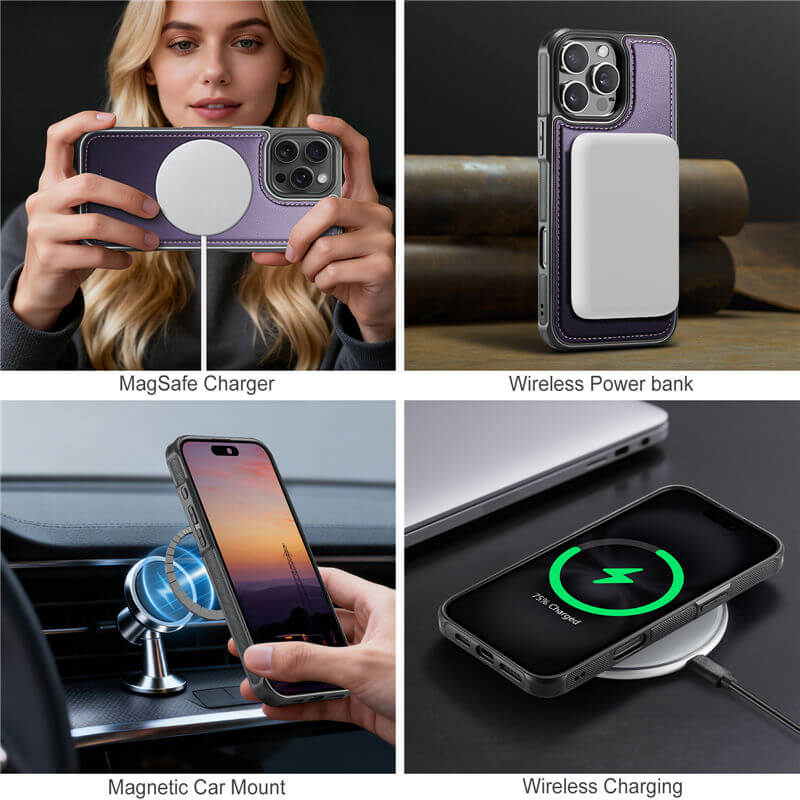JEEHOOD iPhone 16 Pro Max 2-in-1 Magnetic RFID Wallet Case