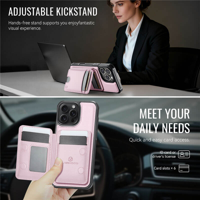 JEEHOOD iPhone 16 Pro Detachable 2-in-1 Magnetic Wallet Case