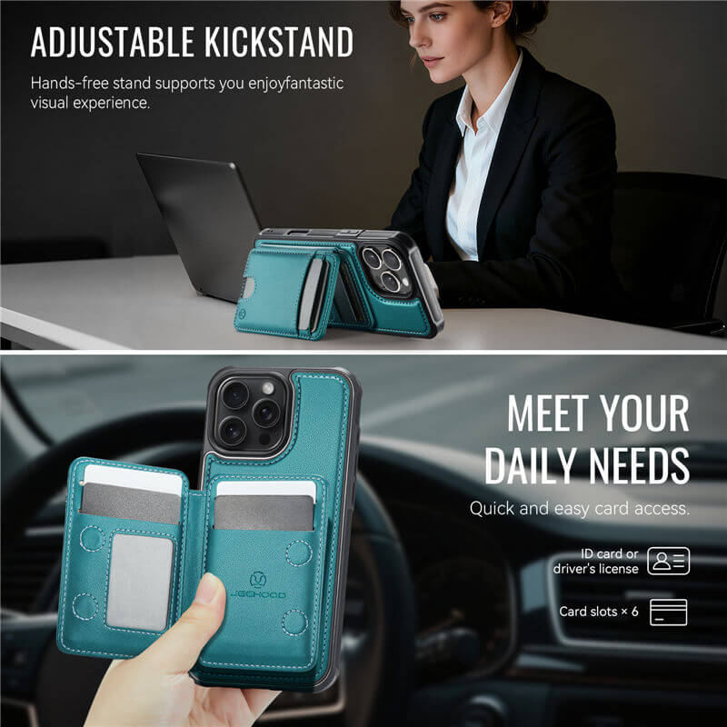 JEEHOOD iPhone 16 Pro Max 2-in-1 Magnetic RFID Wallet Case