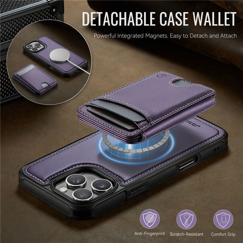 JEEHOOD iPhone 16 Pro Max 2-in-1 Magnetic RFID Wallet Case