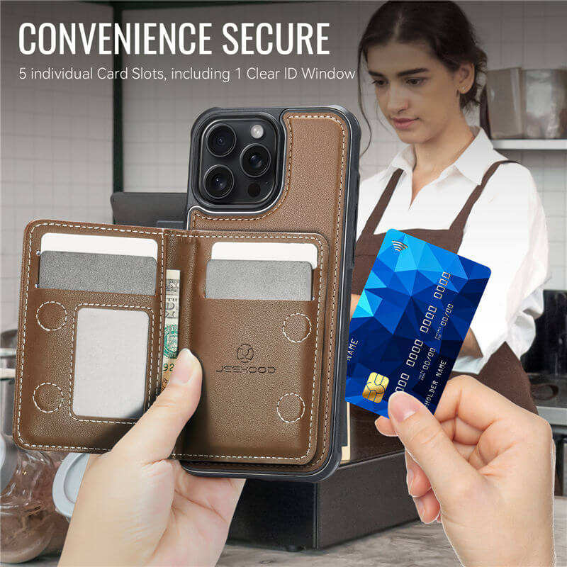 JEEHOOD iPhone 16 Pro Max Detachable Magnetic Zipper Wallet Case