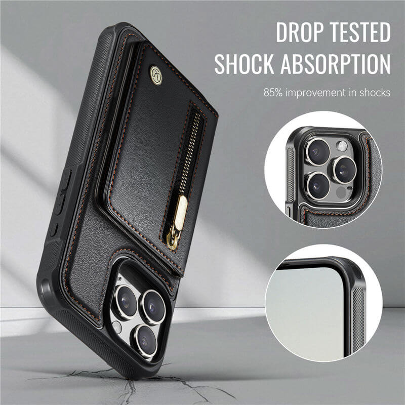JEEHOOD iPhone 16 Pro Max Detachable Magnetic Zipper Wallet Case