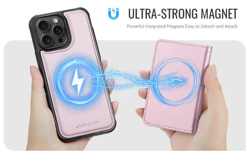 JEEHOOD iPhone 16 Pro Detachable Magnetic Zipper Wallet Case