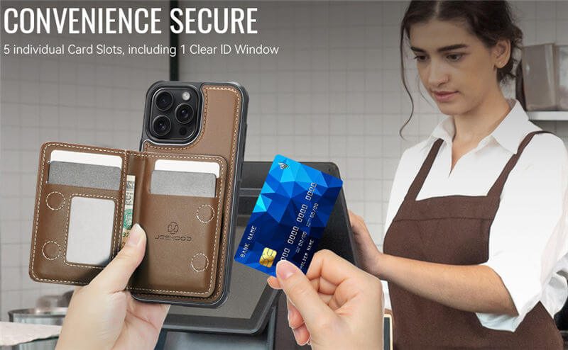 JEEHOOD iPhone 16 Pro Detachable Magnetic Zipper Wallet Case