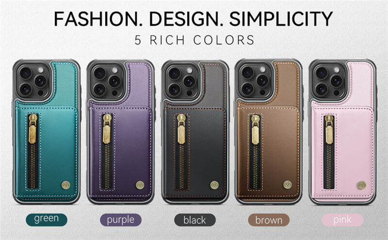 JEEHOOD iPhone 16 Pro Detachable Magnetic Zipper Wallet Case