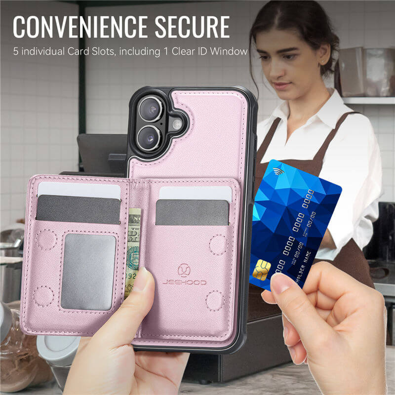 JEEHOOD iPhone 17 Detachable Magnetic Zipper Wallet Case