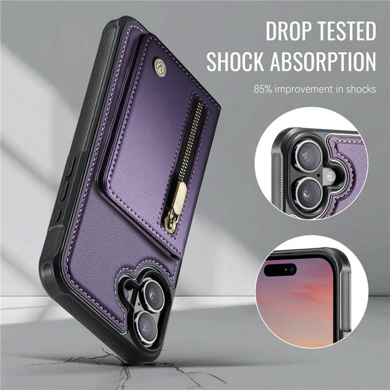 JEEHOOD iPhone 17 Detachable Magnetic Zipper Wallet Case