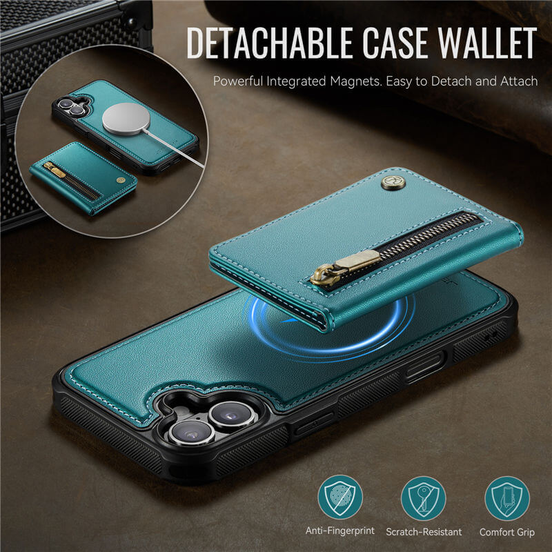 JEEHOOD iPhone 17 Detachable Magnetic Zipper Wallet Case