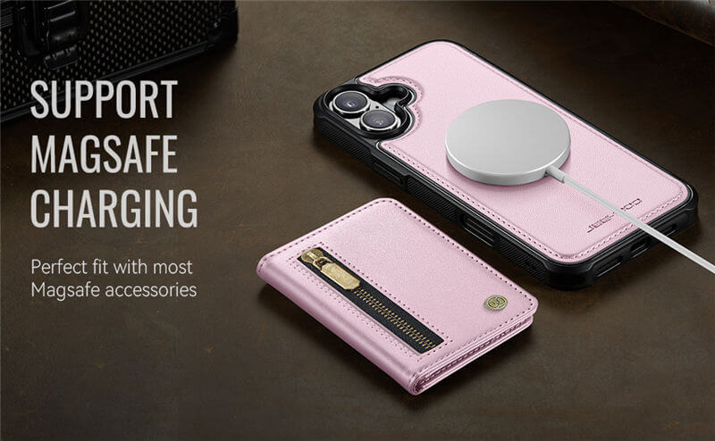 JEEHOOD iPhone 17 Detachable Magnetic Zipper Wallet Case