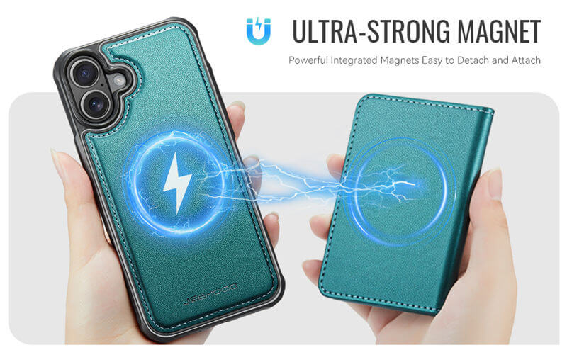 JEEHOOD iPhone 17 Detachable Magnetic Zipper Wallet Case
