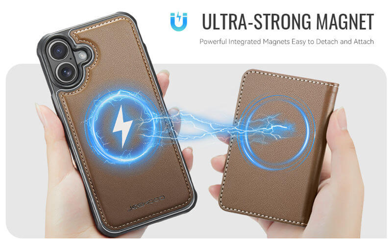 JEEHOOD iPhone 16 Detachable Magnetic Zipper Wallet Case