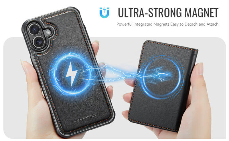 JEEHOOD iPhone 16 Plus Detachable Magnetic Zipper Wallet Case