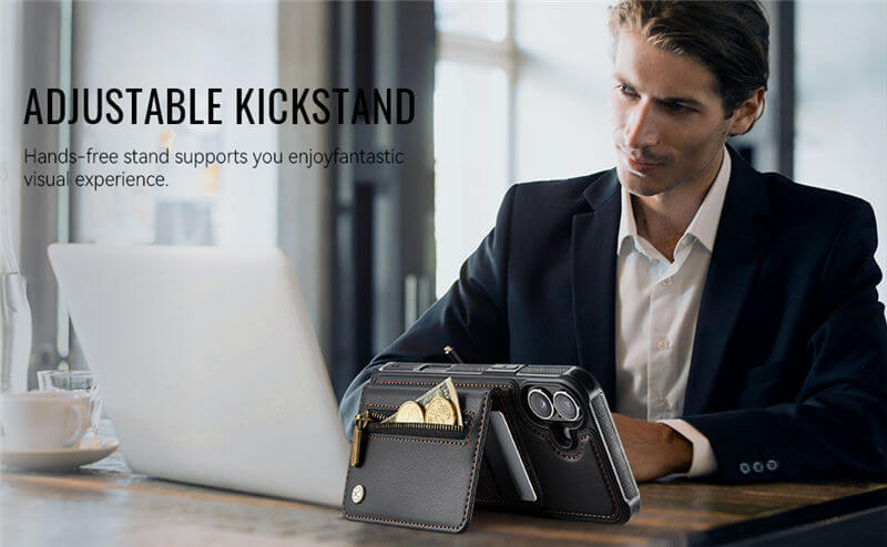 JEEHOOD iPhone 16 Detachable Magnetic Zipper Wallet Case