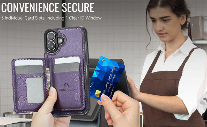 JEEHOOD iPhone 16 Detachable Magnetic Zipper Wallet Case