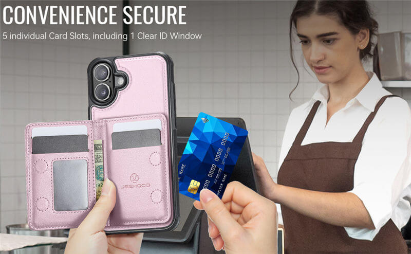 JEEHOOD iPhone 16 Plus Detachable Magnetic Zipper Wallet Case