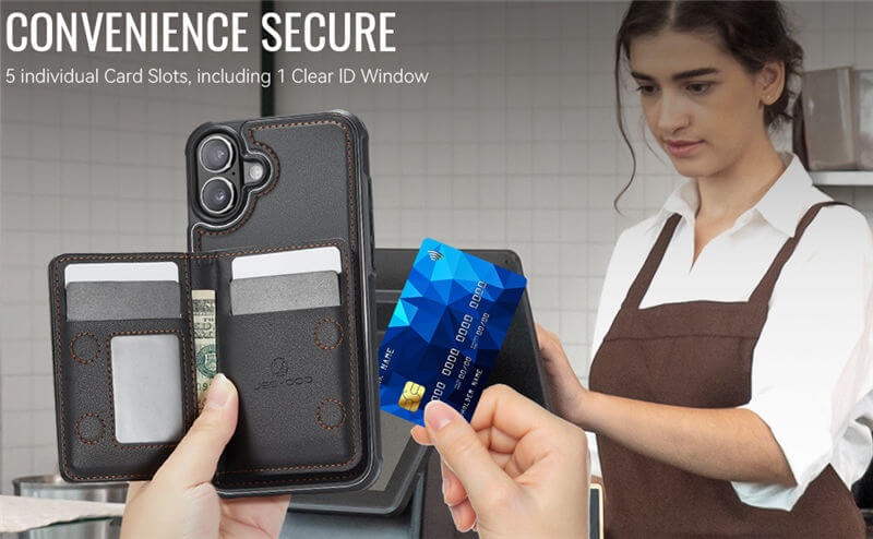 JEEHOOD iPhone 17 Detachable Magnetic Zipper Wallet Case