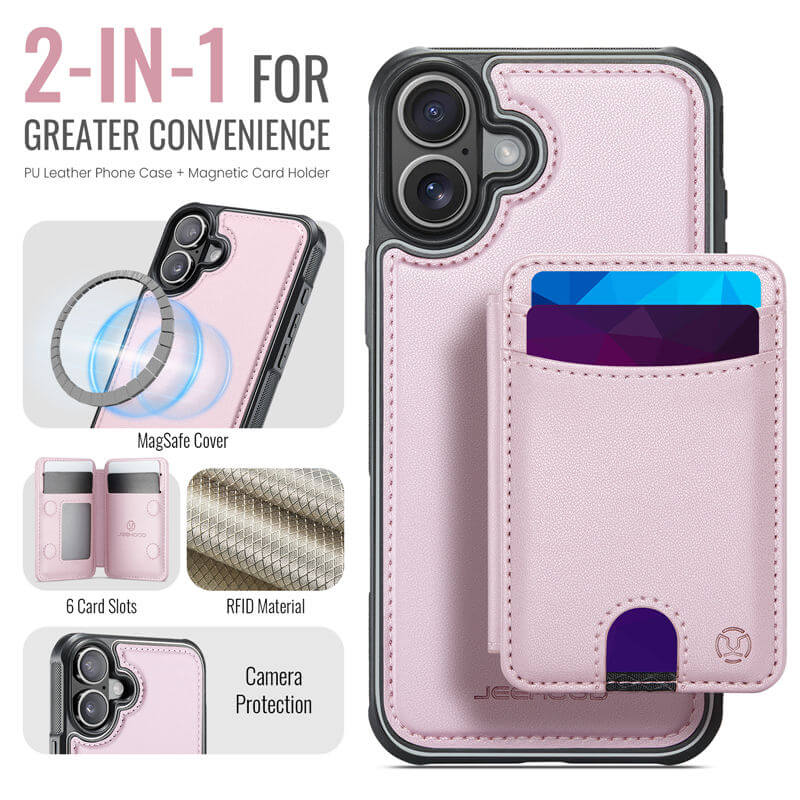 JEEHOOD iPhone 16 Plus 2-in-1 Magnetic RFID Wallet Case