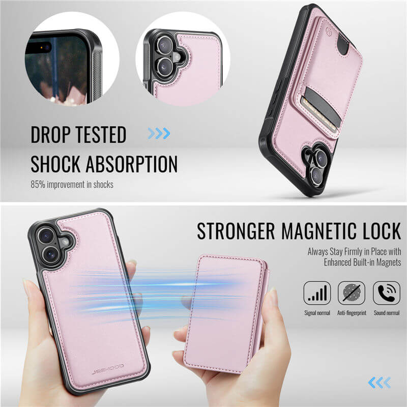 JEEHOOD iPhone 16 2-in-1 Magnetic RFID Wallet Case