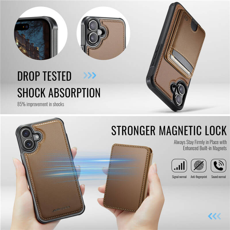 JEEHOOD iPhone 16 Plus 2-in-1 Magnetic RFID Wallet Case