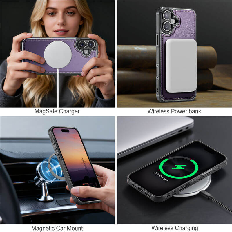 JEEHOOD iPhone 16 2-in-1 Magnetic RFID Wallet Case
