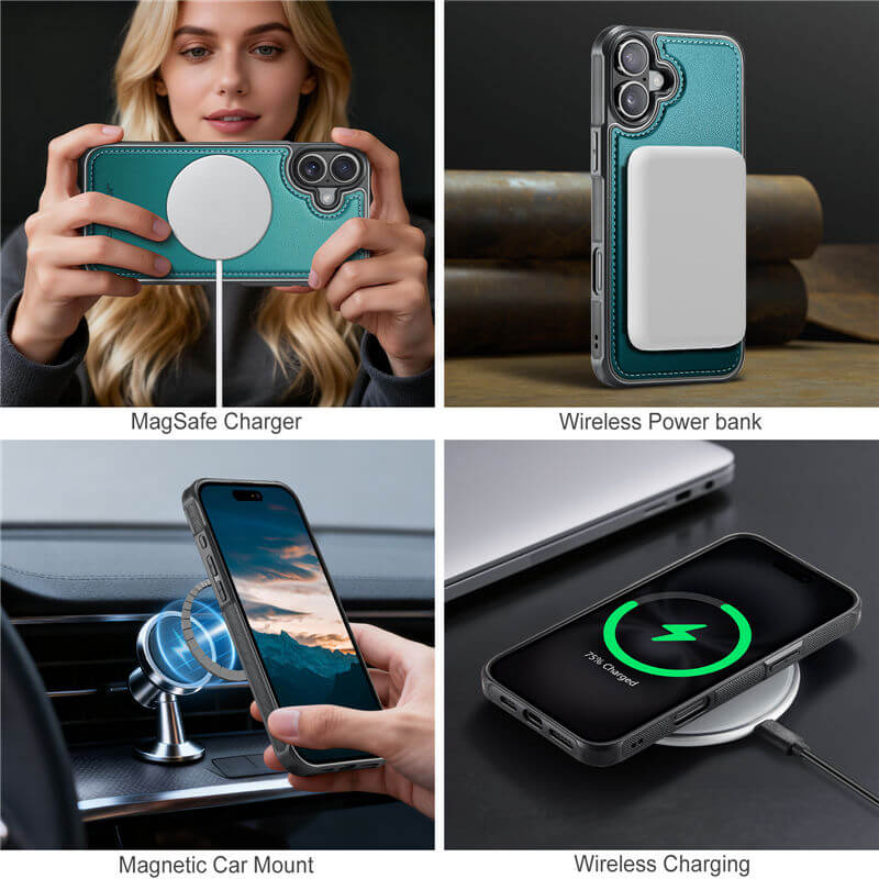 JEEHOOD iPhone 16 Plus 2-in-1 Magnetic RFID Wallet Case