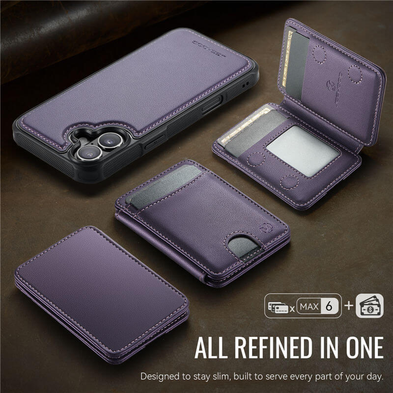 JEEHOOD iPhone 16 Plus 2-in-1 Magnetic RFID Wallet Case