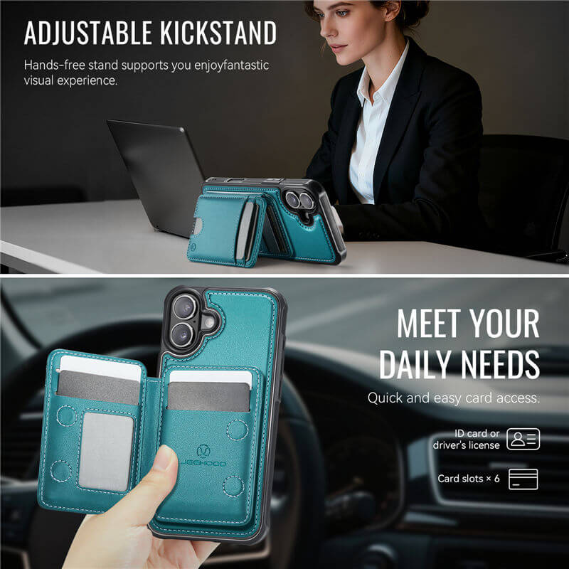 JEEHOOD iPhone 16 2-in-1 Magnetic RFID Wallet Case