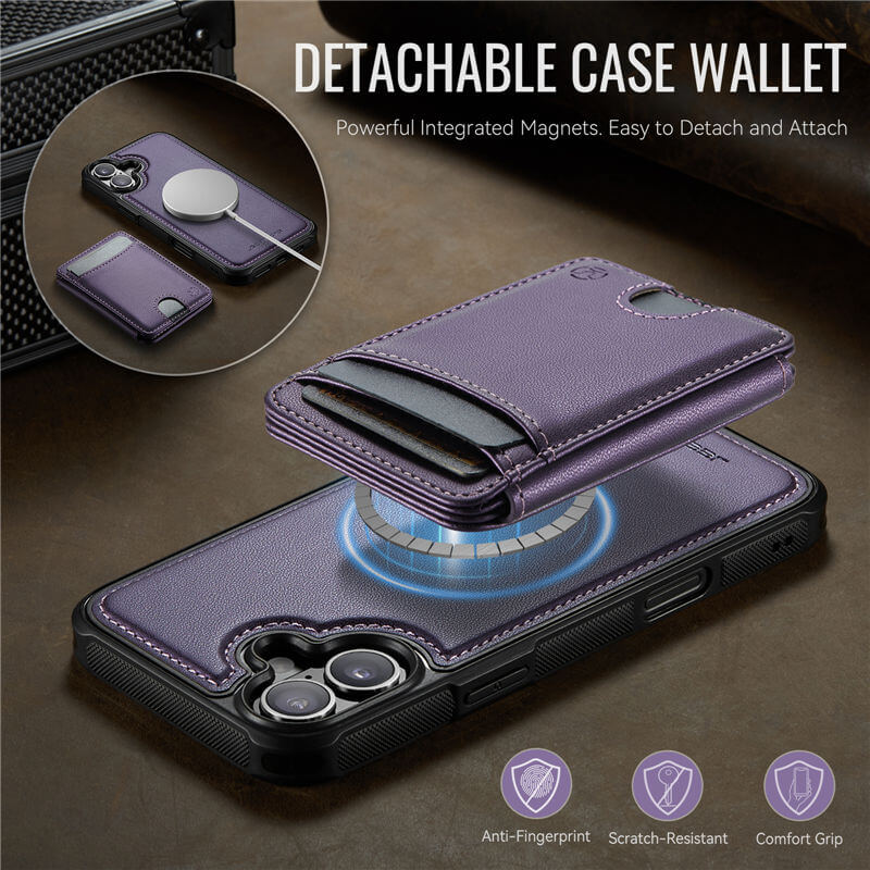 JEEHOOD iPhone 16 2-in-1 Magnetic RFID Wallet Case