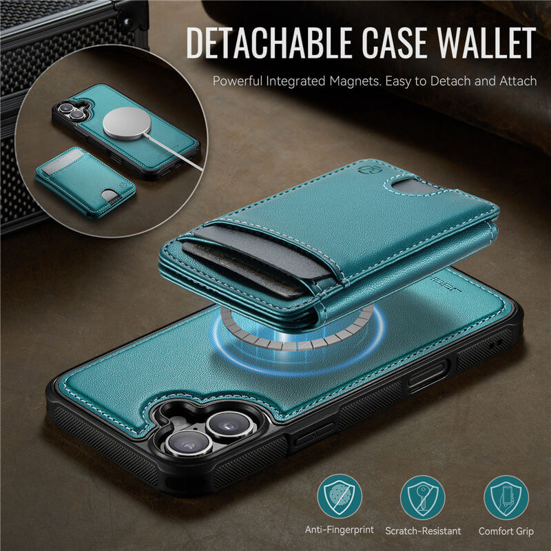 JEEHOOD iPhone 16 Plus 2-in-1 Magnetic RFID Wallet Case