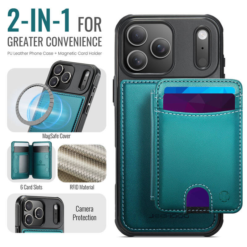 JEEHOOD iPhone 17 Pro Max 2-in-1 Magnetic RFID Wallet Case